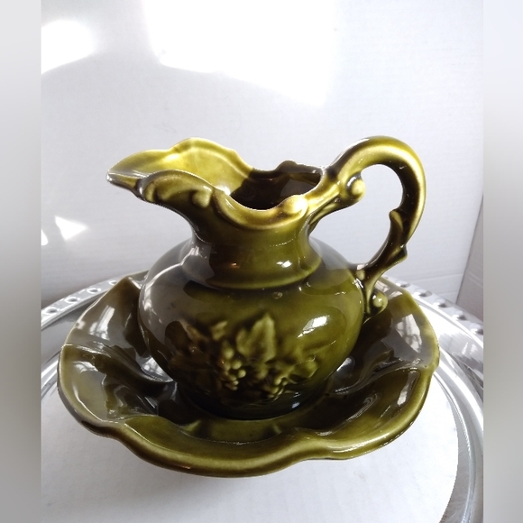 McCoy Vintage Mini Pitcher & Wash Bowl Set Green Grapes EUC - Picture 1 of 4